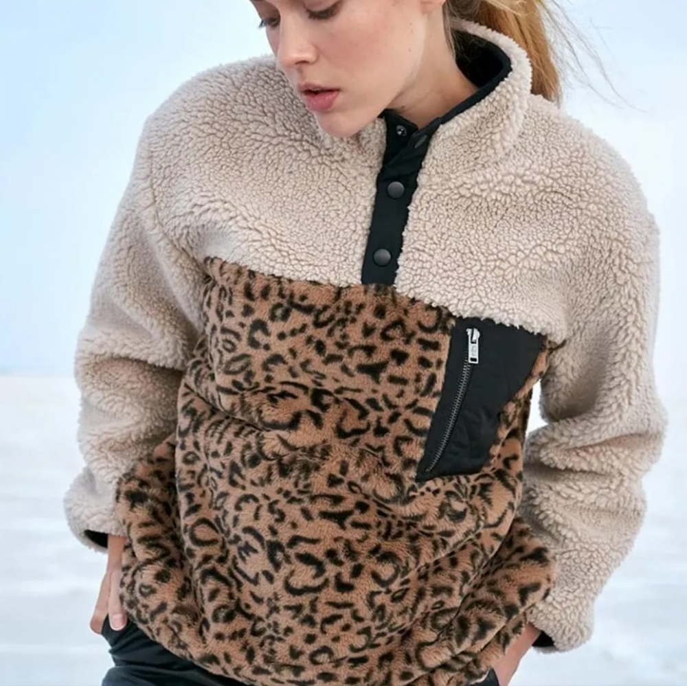 Rails Faux Leopard Fur Sherpa Paneled Pullover Jacket Size Small